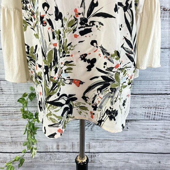 Van Heusen Blouse Tunic size Extra Large Ivory Cream Coral Floral Garden Wedding - Picture 6 of 12